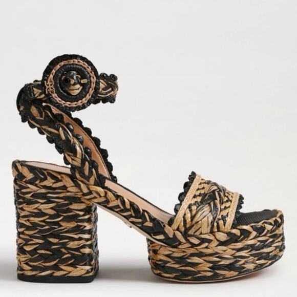 NWOB Sam Edelman Iliana Heeled Sandal in Black/Natural SZ 8 - Picture 1 of 8